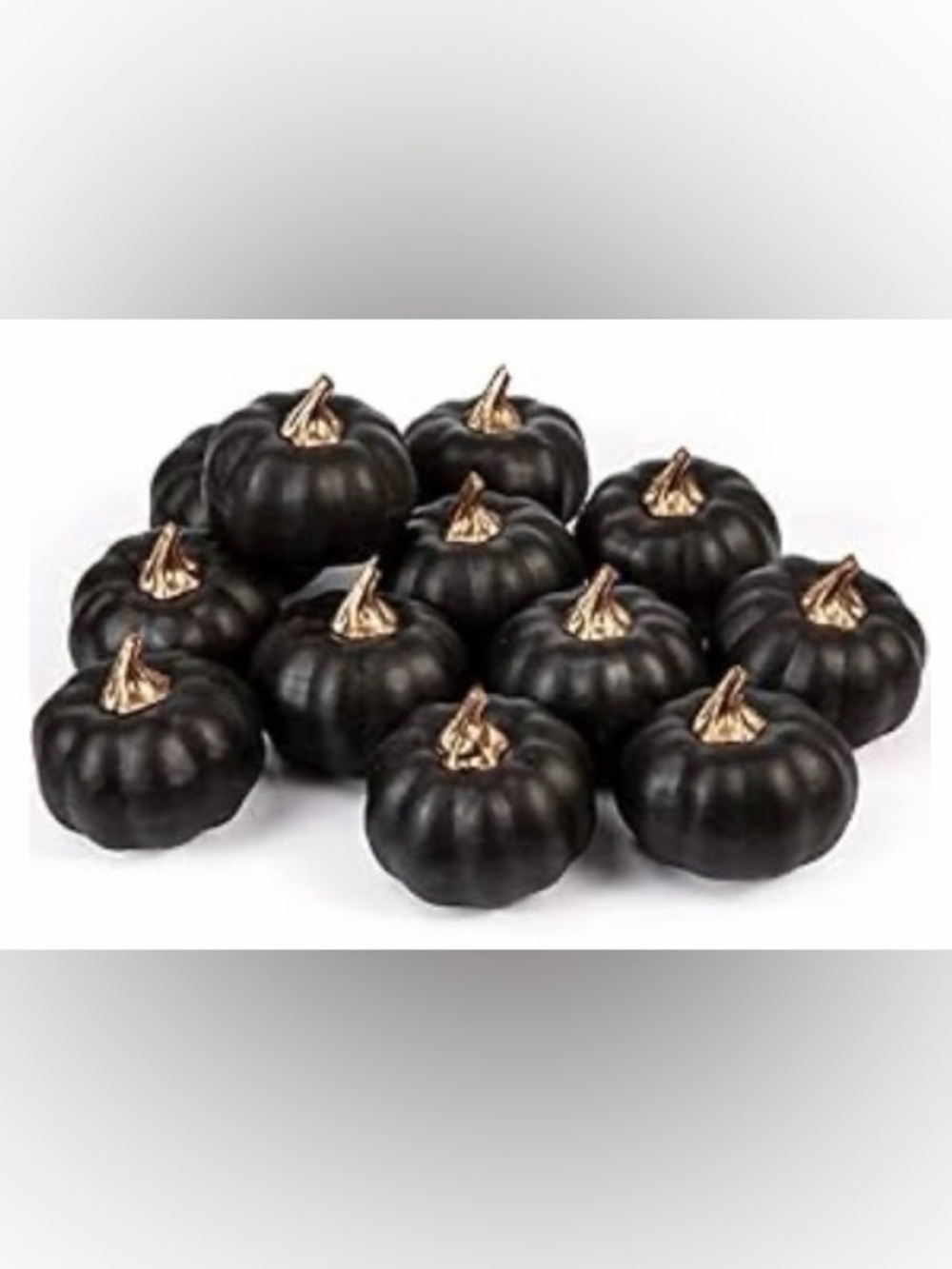 12 Pc Black Artificial Pumpkins Gold Stems Halloween Fall Decor 3 Inch